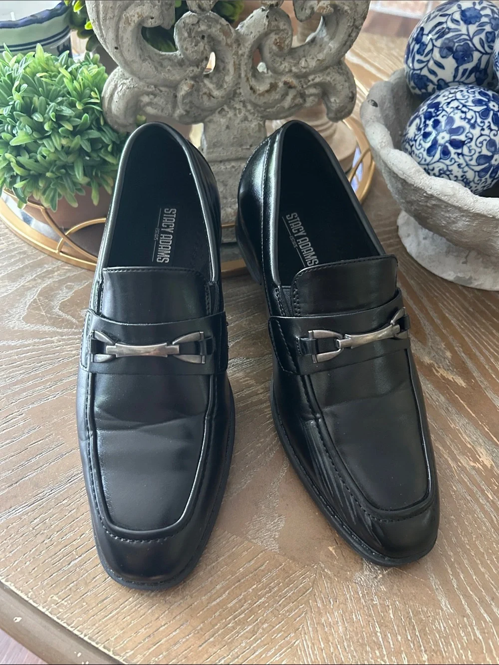 Stacy Adams Big Boys Faux Black Leather Bit Loafers Dress Shoes 3.5
